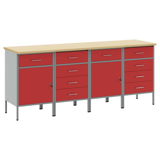 Work Cabinet with Drawer 4 pcs Red and Grey 200 x 55 x 85 cm