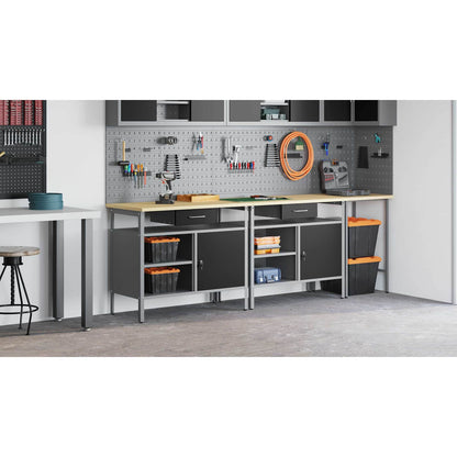 Work Bench Set with Shelf 2 pcs Black and Grey 200 x 55 x 85 cm
