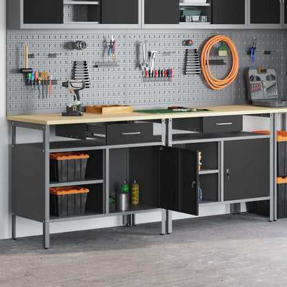Work Bench Set with Shelf 2 pcs Black and Grey 200 x 55 x 85 cm