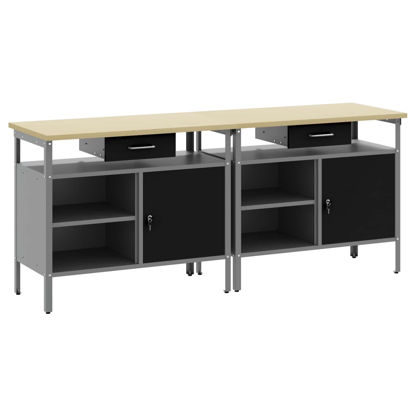 Work Bench Set with Shelf 2 pcs Black and Grey 200 x 55 x 85 cm