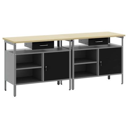 Work Bench Set with Shelf 2 pcs Black and Grey 200 x 55 x 85 cm