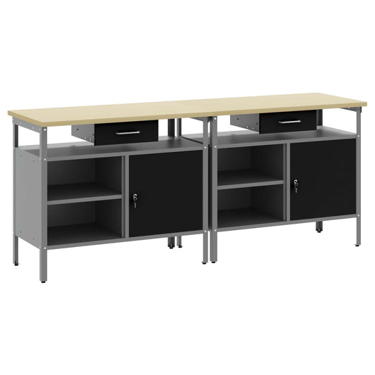 Work Bench Set with Shelf 2 pcs Black and Grey 200 x 55 x 85 cm