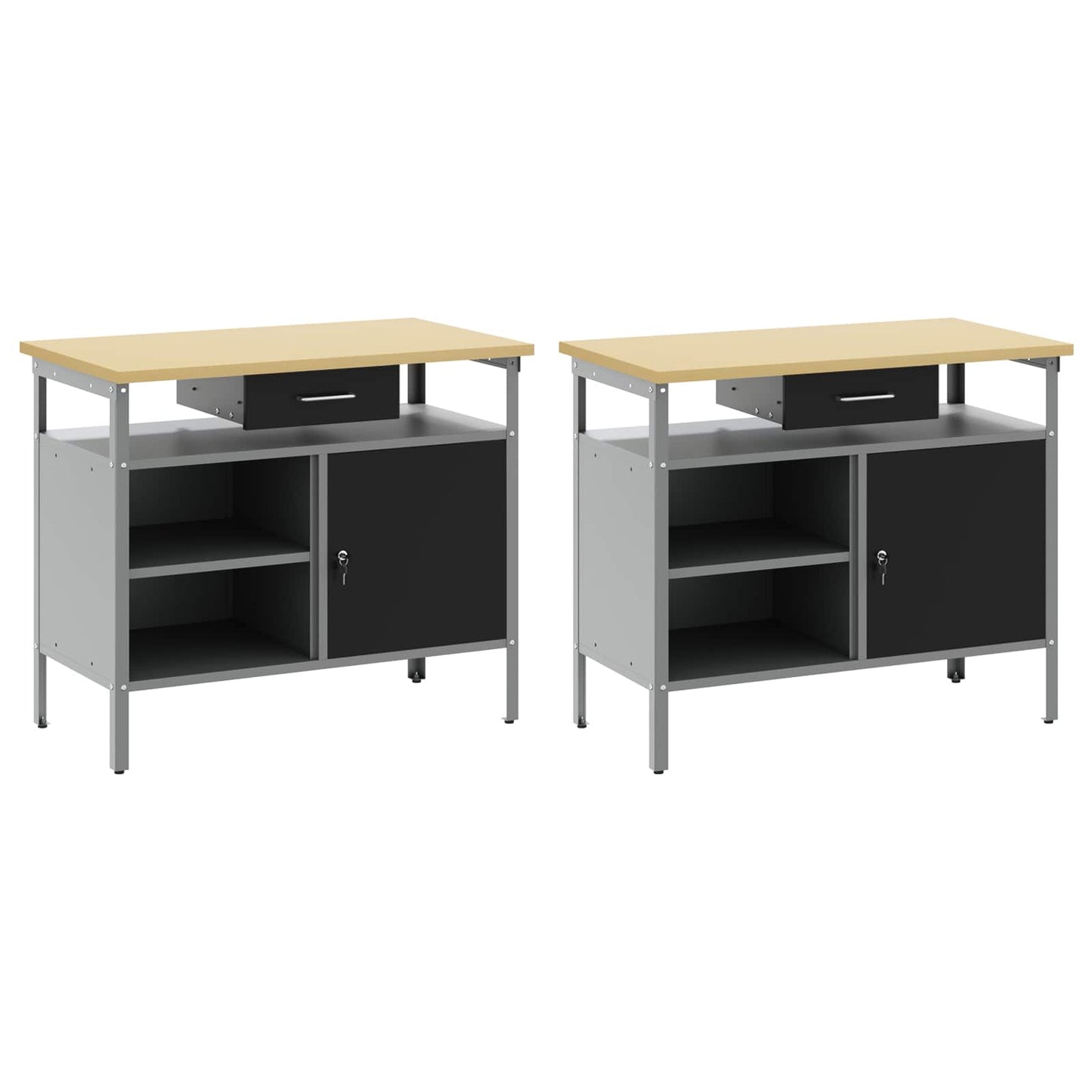 Work Bench Set with Shelf 2 pcs Black and Grey 200 x 55 x 85 cm