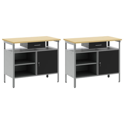 Work Bench Set with Shelf 2 pcs Black and Grey 200 x 55 x 85 cm