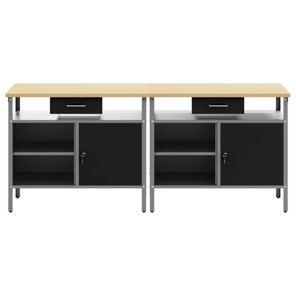 Work Bench Set with Shelf 2 pcs Black and Grey 200 x 55 x 85 cm