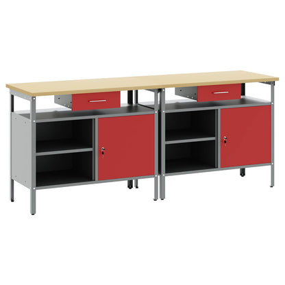 Work Bench Set with Drawer 2 pcs Red and Grey 200 x 55 x 85 cm