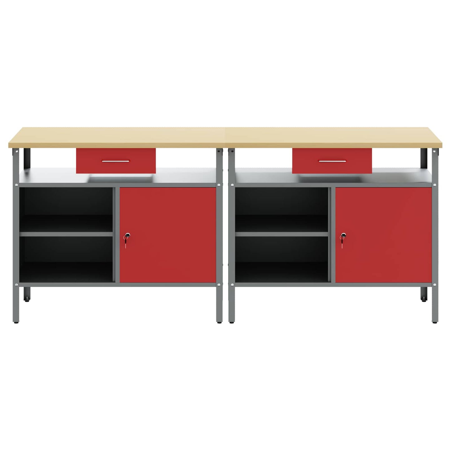 Work Bench Set with Drawer 2 pcs Red and Grey 200 x 55 x 85 cm