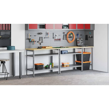 Work Bench Set with Shelf 2 pcs Beige and Grey 200 x 55 x 85 cm