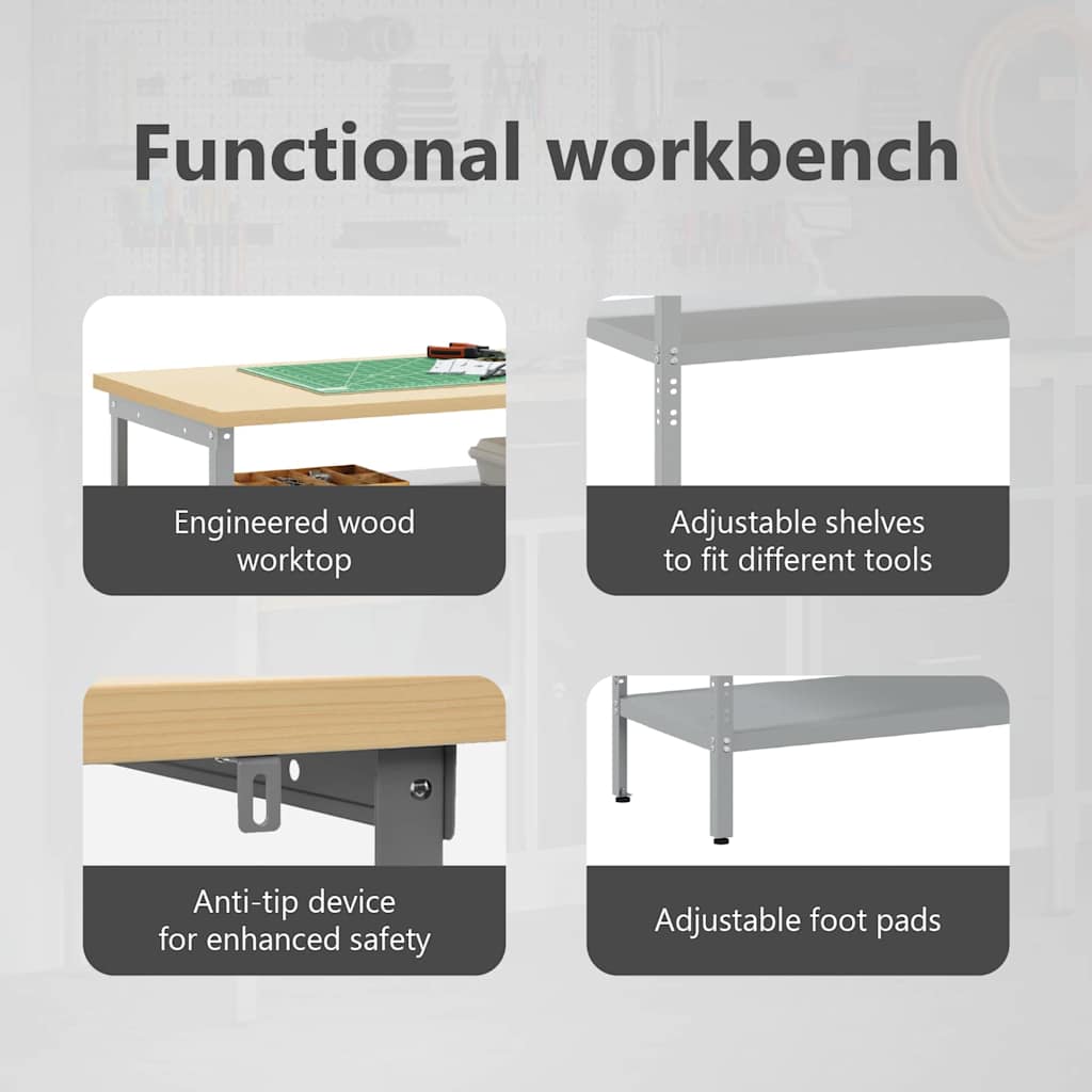 Work Bench Set with Shelf 2 pcs Beige and Grey 200 x 55 x 85 cm