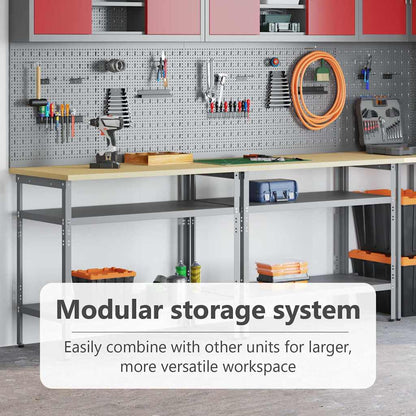 Work Bench Set with Shelf 2 pcs Beige and Grey 200 x 55 x 85 cm