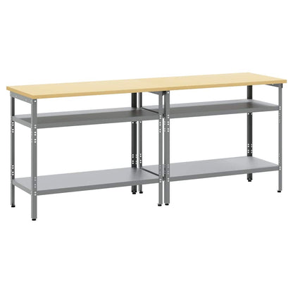 Work Bench Set with Shelf 2 pcs Beige and Grey 200 x 55 x 85 cm