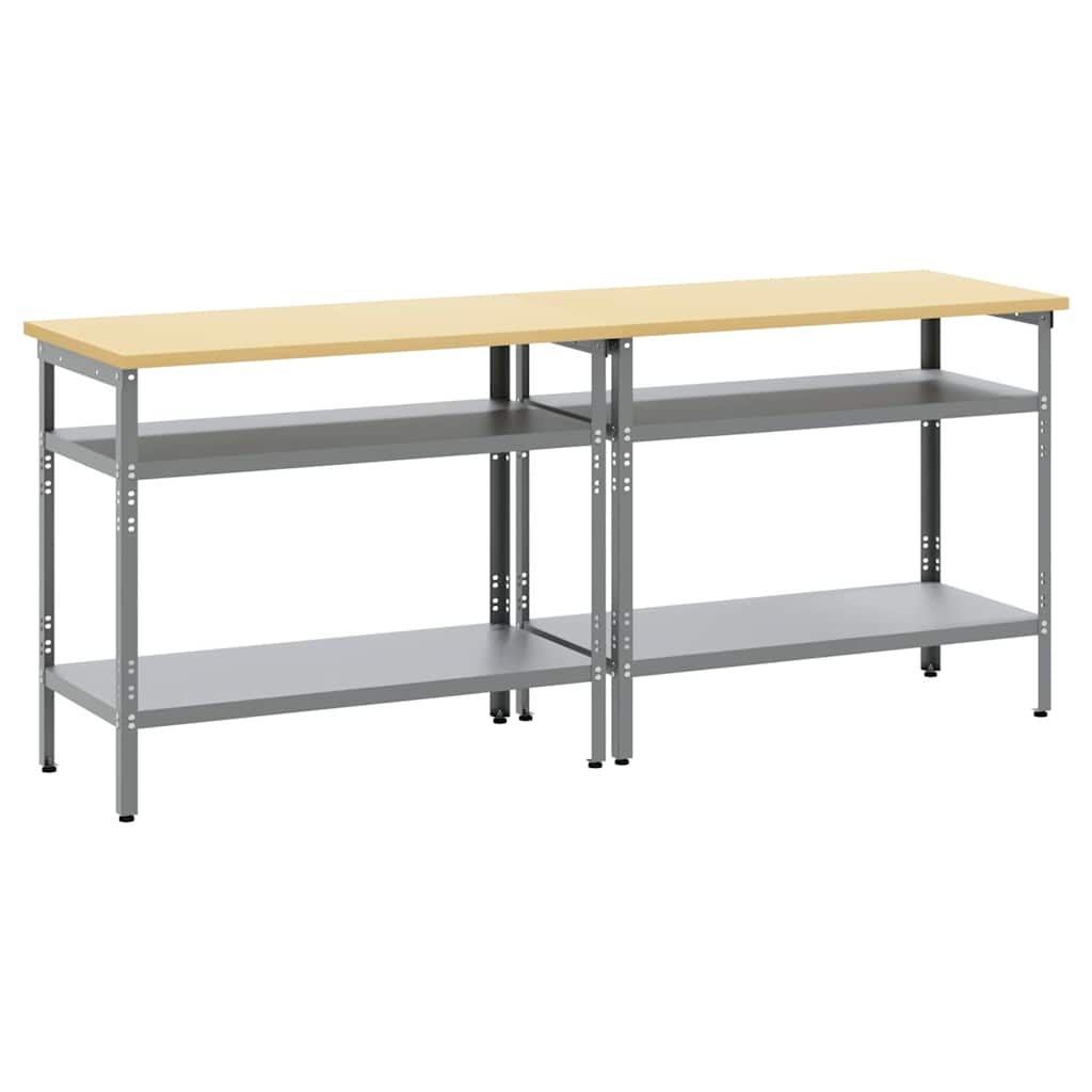 Work Bench Set with Shelf 2 pcs Beige and Grey 200 x 55 x 85 cm