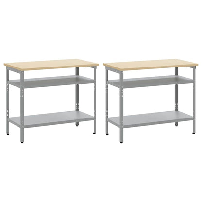 Work Bench Set with Shelf 2 pcs Beige and Grey 200 x 55 x 85 cm