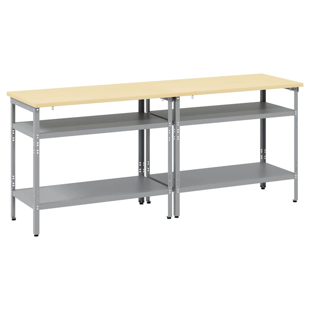 Work Bench Set with Shelf 2 pcs Beige and Grey 200 x 55 x 85 cm