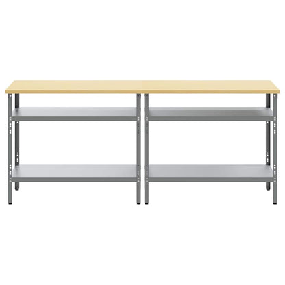 Work Bench Set with Shelf 2 pcs Beige and Grey 200 x 55 x 85 cm