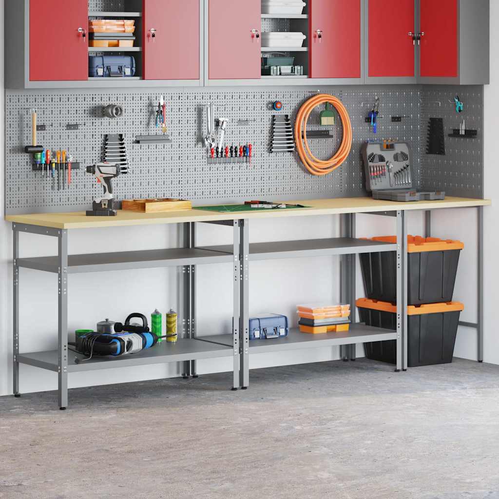 Work Bench Set 3 pcs Beige and Grey Powder-Coated Steel