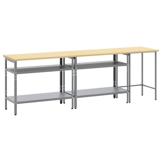 Work Bench Set 3 pcs Beige and Grey Powder-Coated Steel