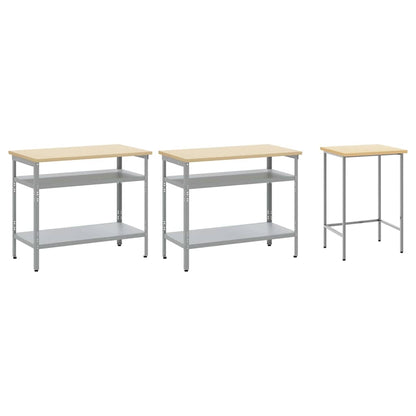Work Bench Set 3 pcs Beige and Grey Powder-Coated Steel