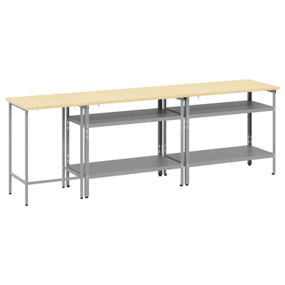 Work Bench Set 3 pcs Beige and Grey Powder-Coated Steel
