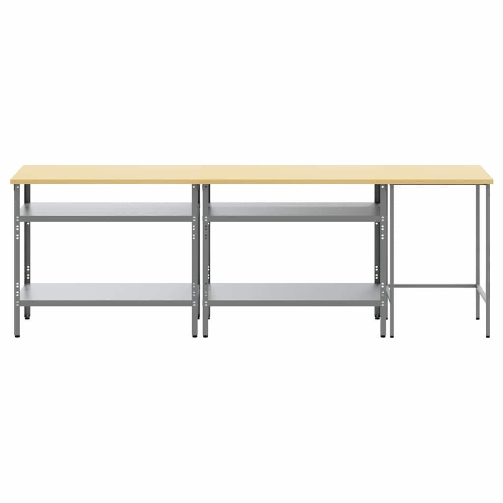Work Bench Set 3 pcs Beige and Grey Powder-Coated Steel