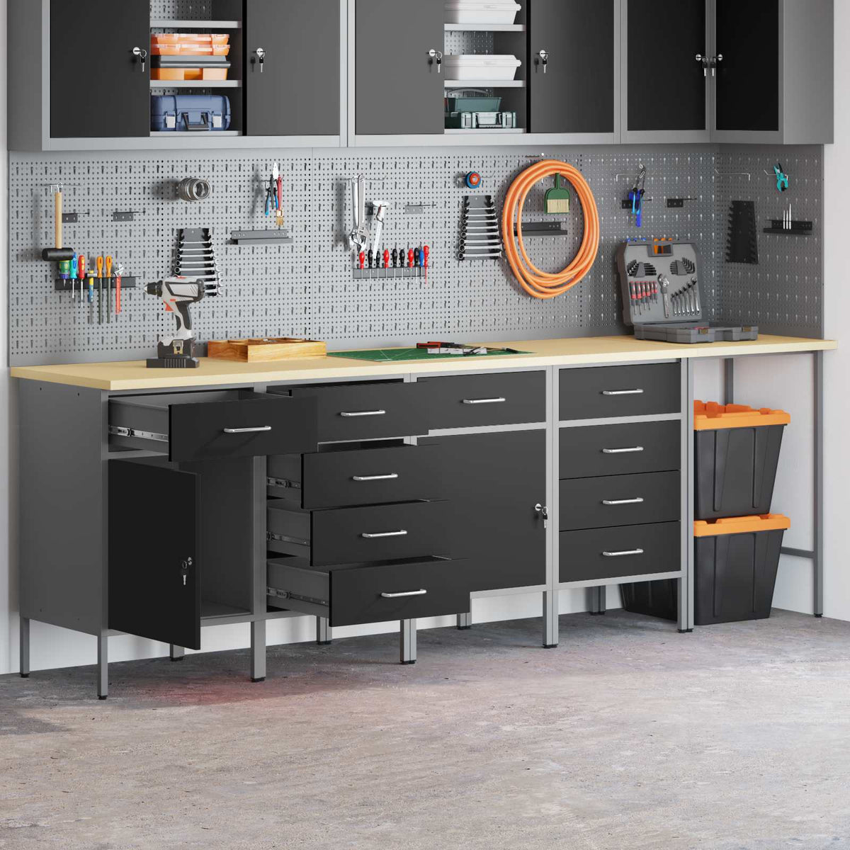 Work Cabinet Set 5 pcs Black Steel and Engineered Wood