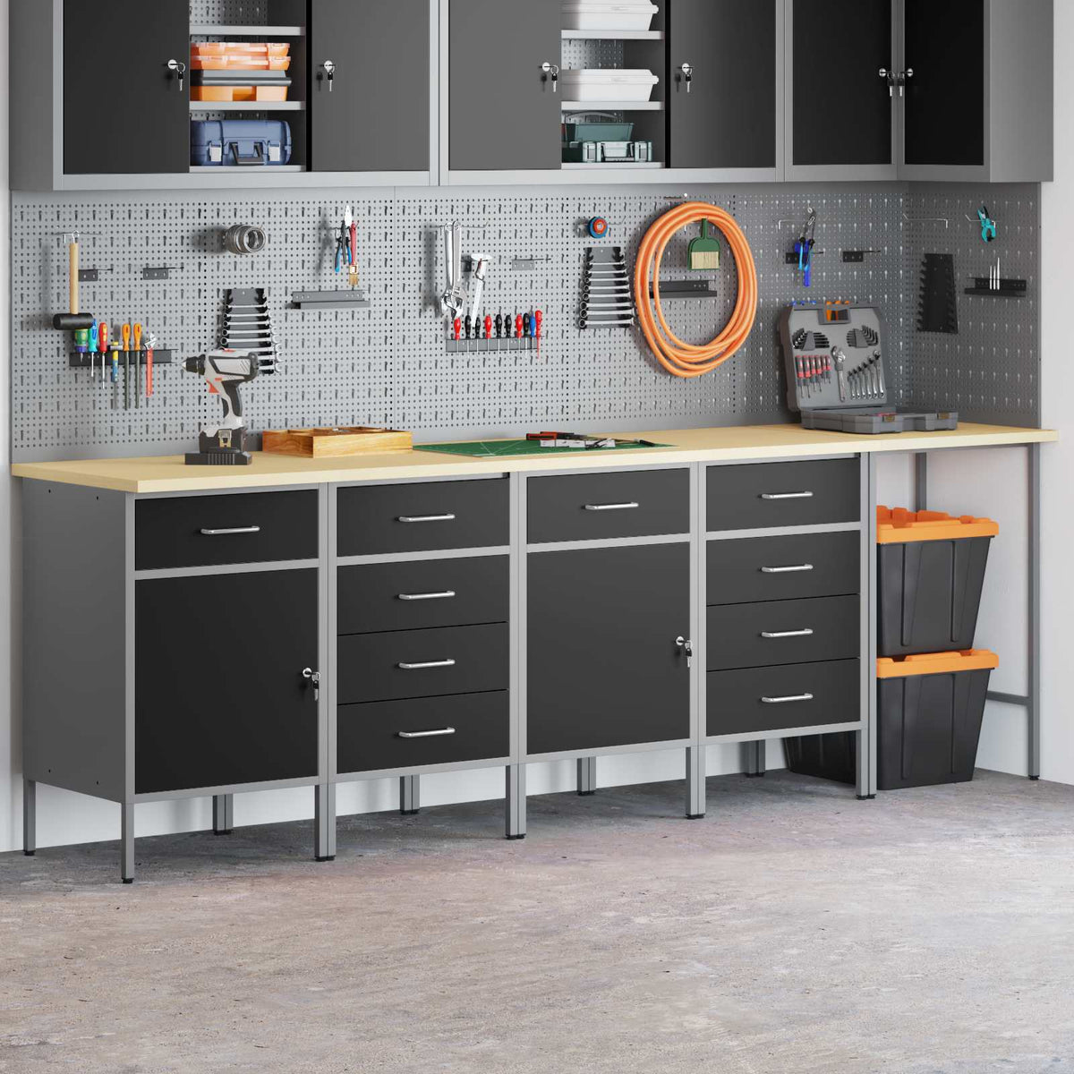 Work Cabinet Set 5 pcs Black Steel and Engineered Wood