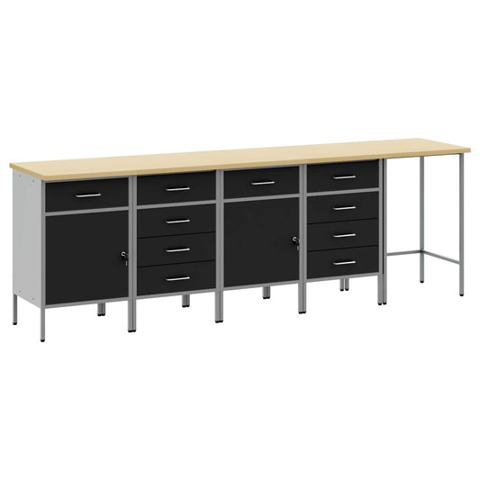 Work Cabinet Set with Drawer with Storage 5 pcs Black and Grey