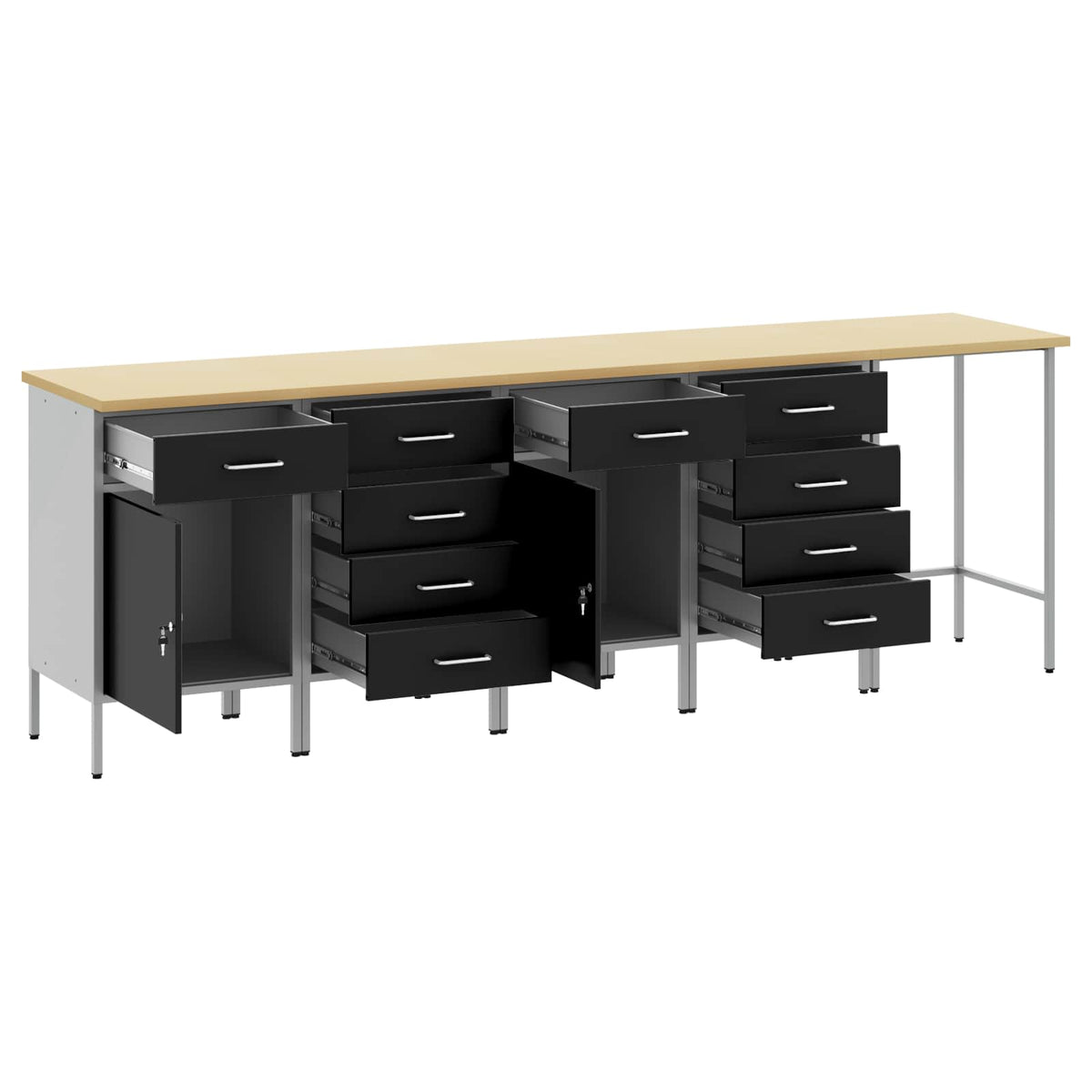 Work Cabinet Set 5 pcs Black Steel and Engineered Wood