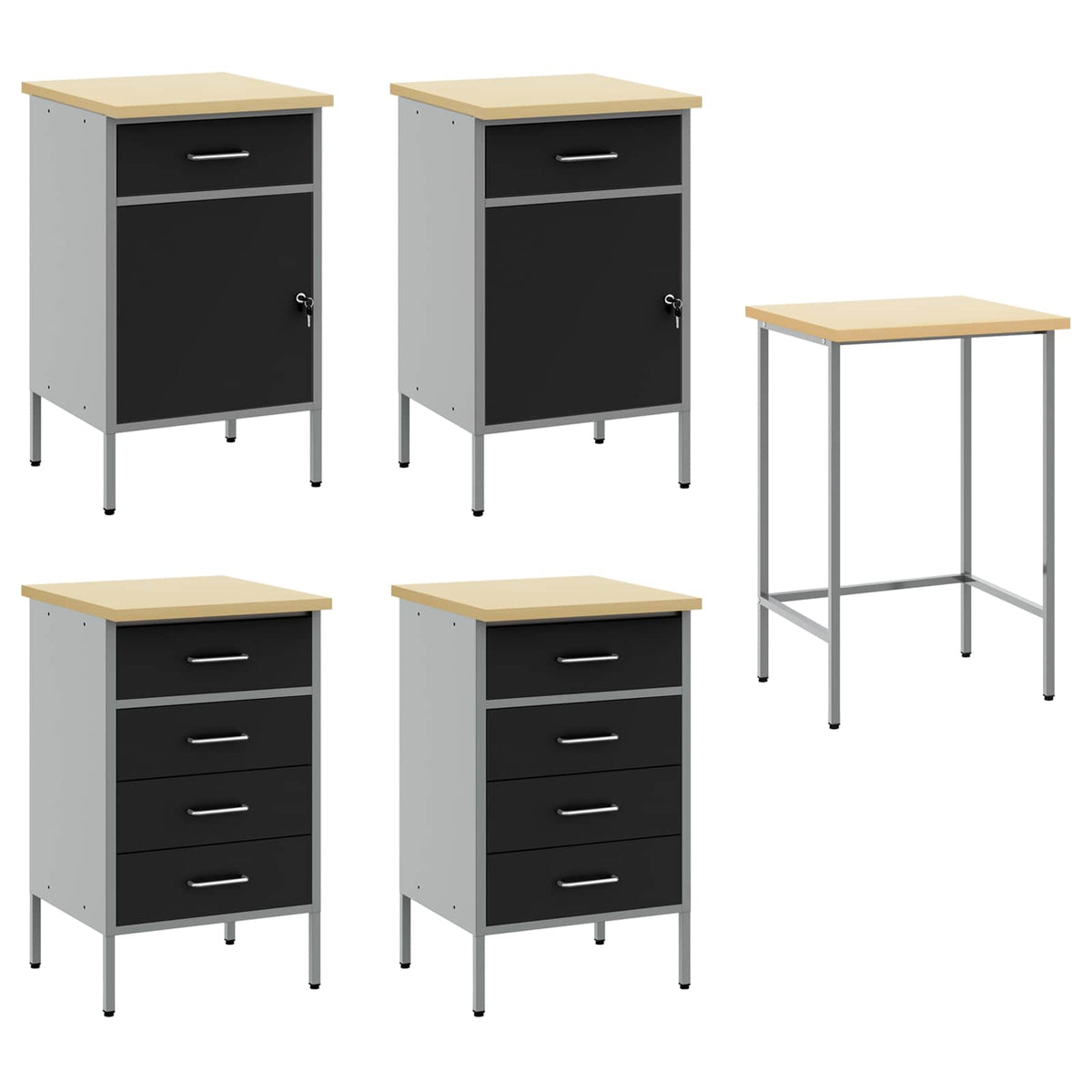 Work Cabinet Set 5 pcs Black Steel and Engineered Wood