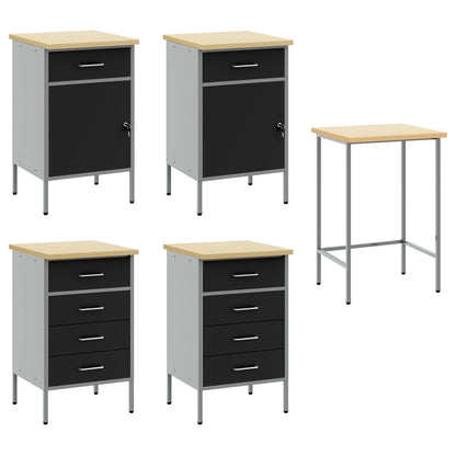 Work Cabinet Set 5 pcs Black Steel and Engineered Wood