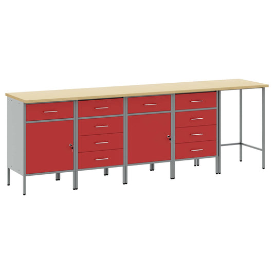Work Cabinet Set with Drawer with Storage 5 pcs Red and Grey
