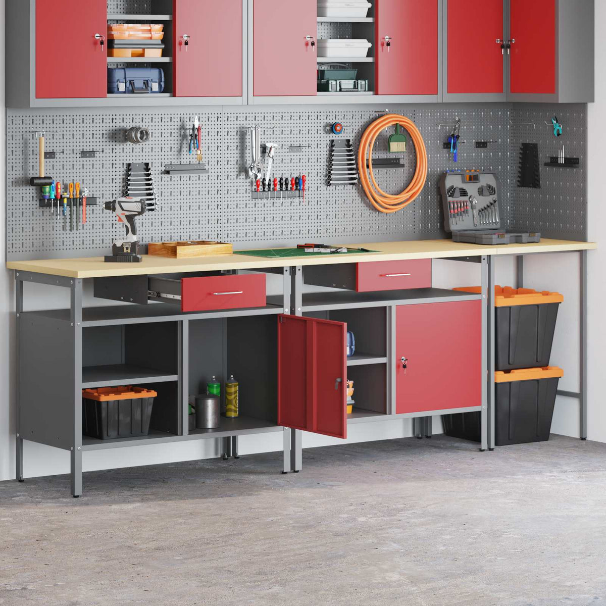Work Bench Set 3 pcs Black and Grey Powder-Coated Steel