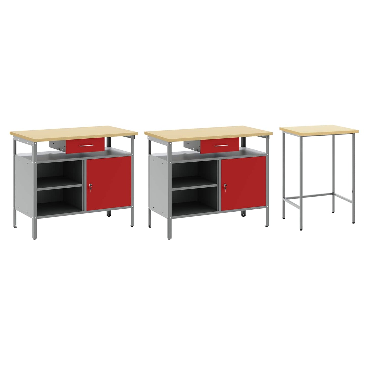 Work Bench Set 3 pcs Black and Grey Powder-Coated Steel
