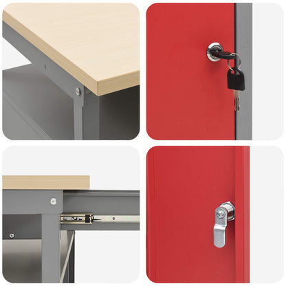 Work Bench Set with Lock 3 pcs Red and Grey Powder-Coated Steel