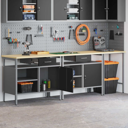 Work Bench Set 3 pcs Red and Grey Powder-Coated Steel