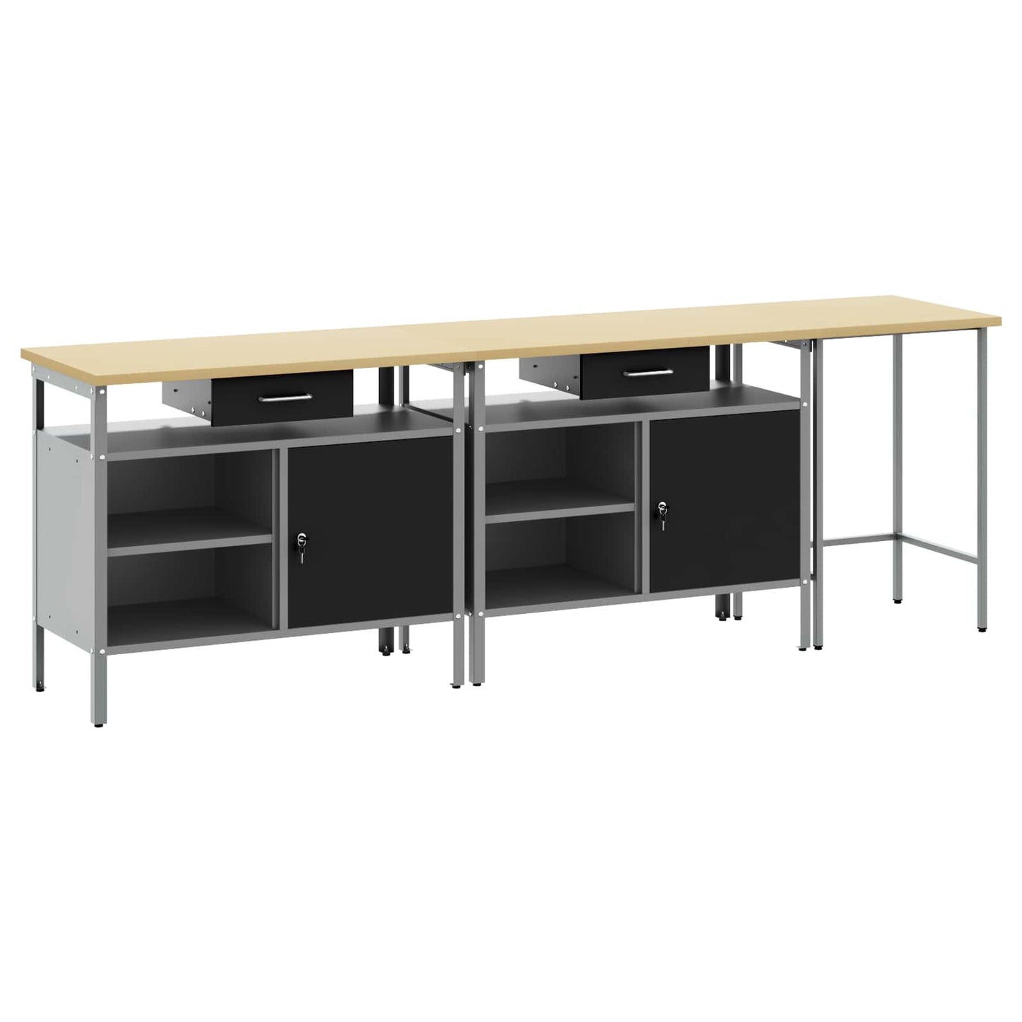 Work Bench Set with Lock 3 pcs Red and Grey Powder-Coated Steel