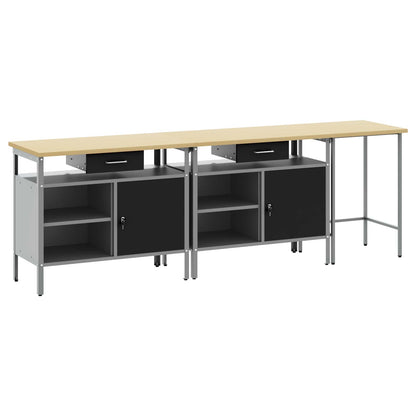 Work Bench Set with Lock 3 pcs Red and Grey Powder-Coated Steel