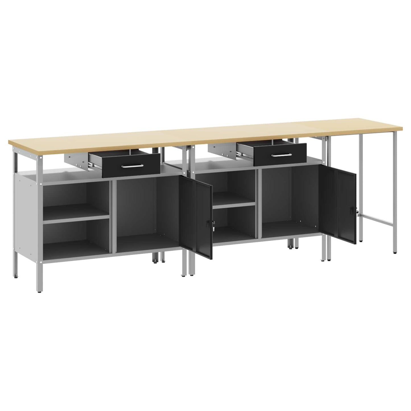 Work Bench Set with Lock 3 pcs Red and Grey Powder-Coated Steel