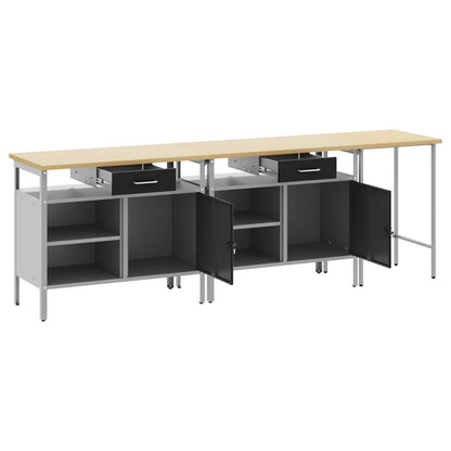 Work Bench Set with Lock 3 pcs Red and Grey Powder-Coated Steel