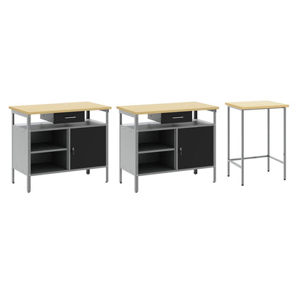Work Bench Set with Lock 3 pcs Red and Grey Powder-Coated Steel