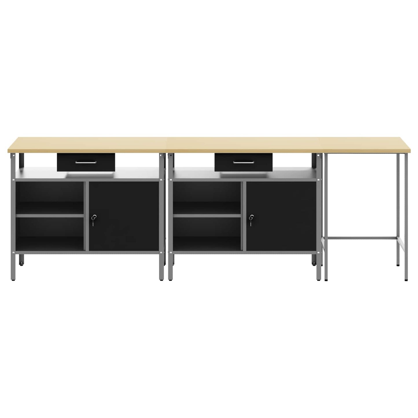 Work Bench Set with Lock 3 pcs Red and Grey Powder-Coated Steel