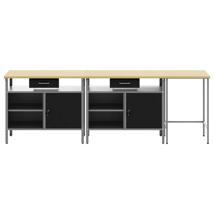 Work Bench Set with Lock 3 pcs Red and Grey Powder-Coated Steel