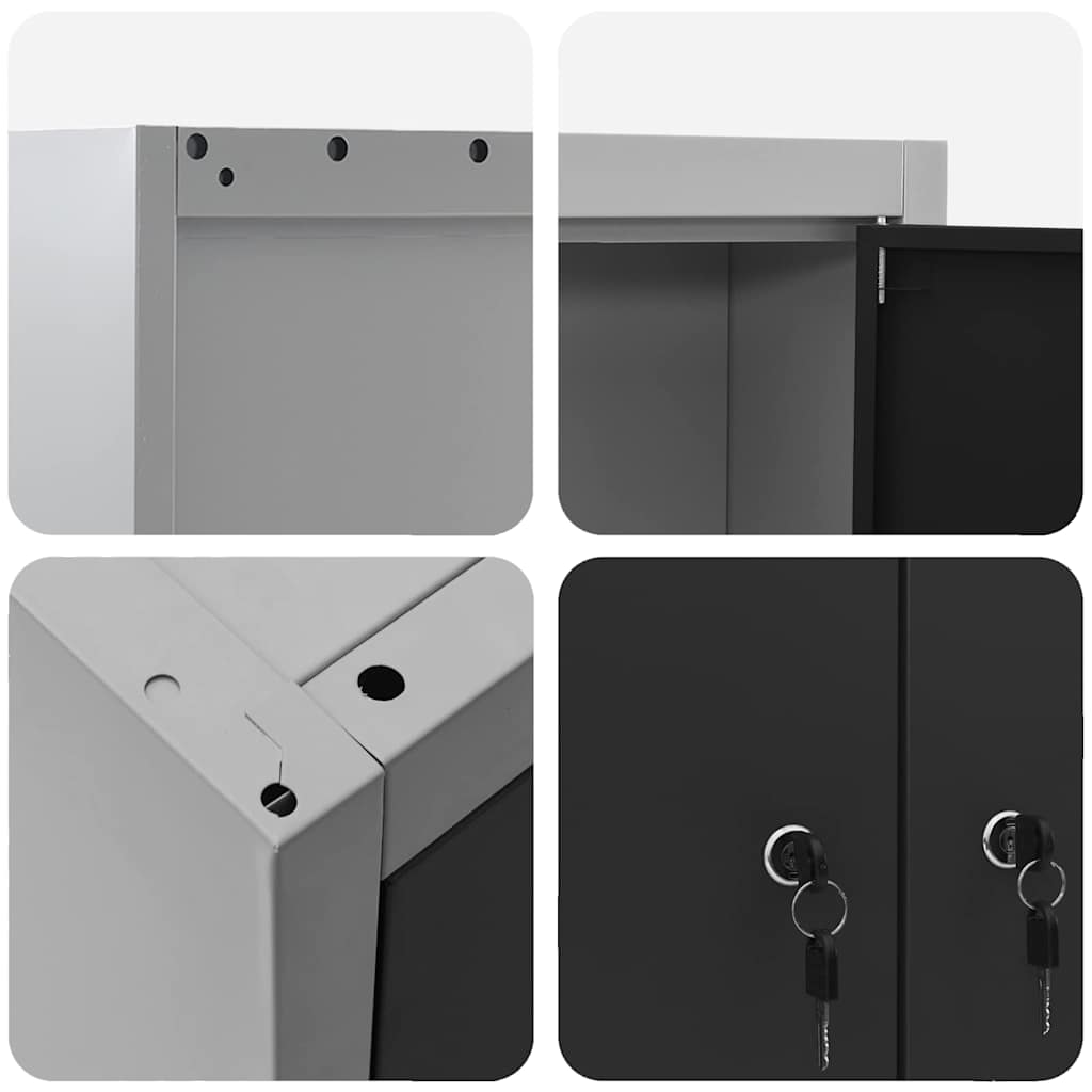 Tool Cabinet Set with Shelf 3 pcs Black Powder-Coated Steel