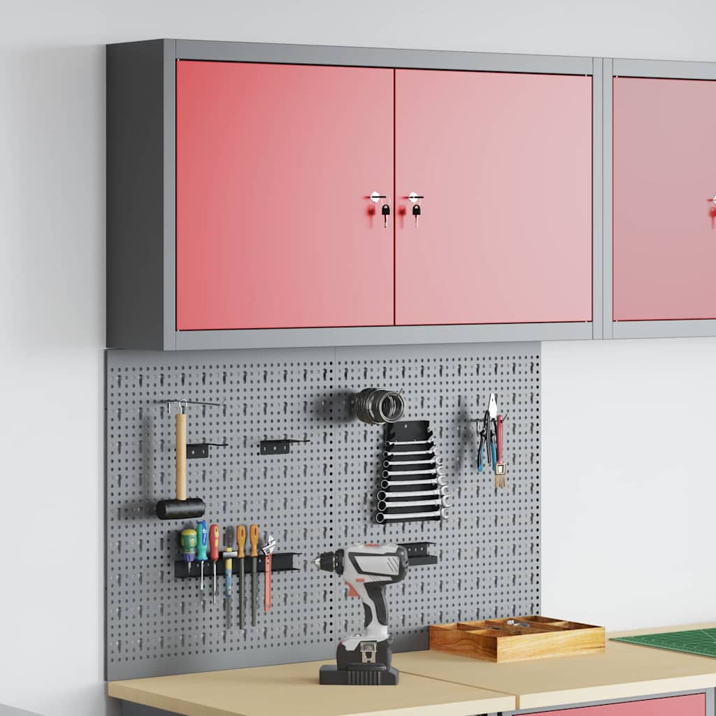 Tool Cabinet Set with Shelf 3 pcs Red Powder-Coated Steel
