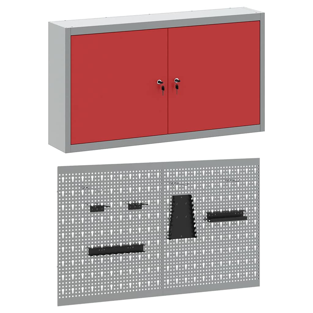 Tool Cabinet Set with Shelf 3 pcs Red Powder-Coated Steel