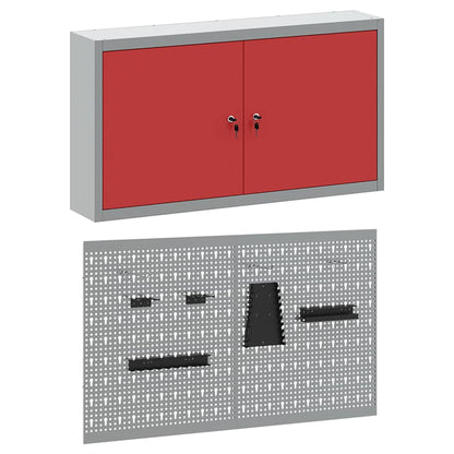 Tool Cabinet Set with Shelf 3 pcs Red Powder-Coated Steel