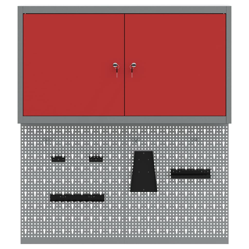 Tool Cabinet Set with Shelf 3 pcs Red Powder-Coated Steel