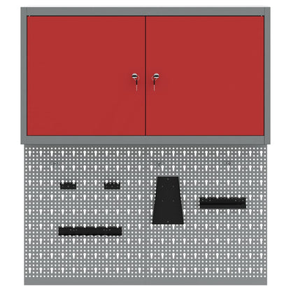 Tool Cabinet Set with Shelf 3 pcs Red Powder-Coated Steel
