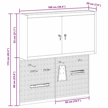Tool Cabinet Set with Shelf 3 pcs Red Powder-Coated Steel