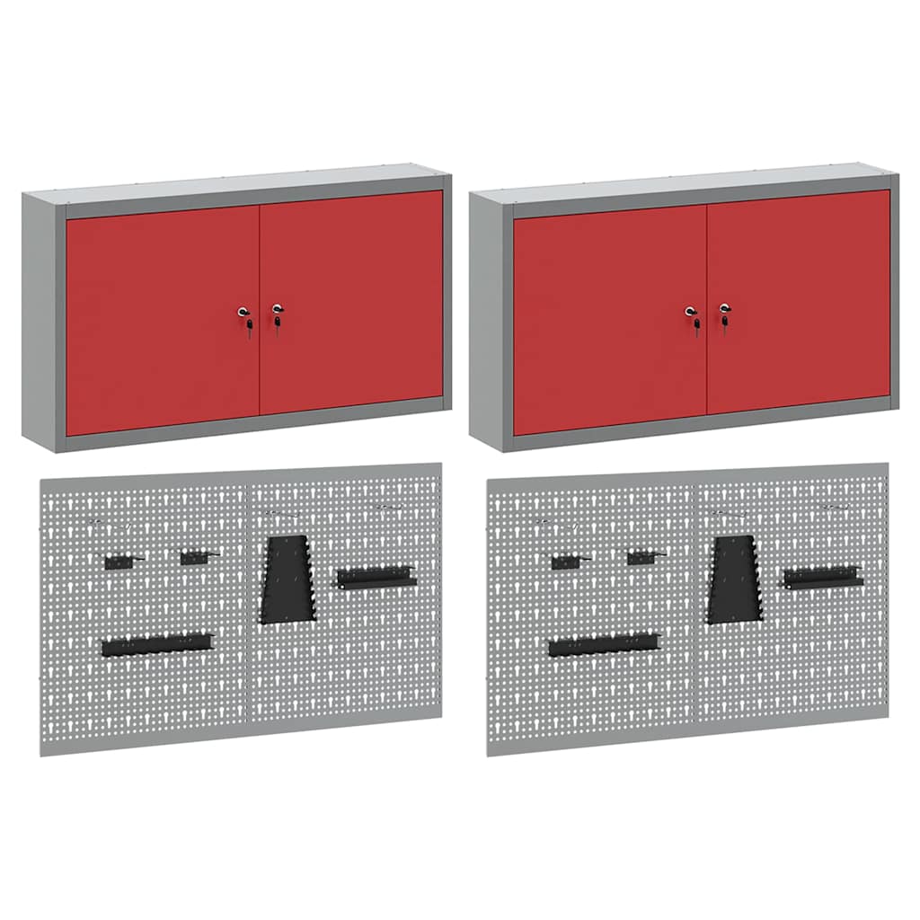 Tool Cabinet Set with Shelf 6 pcs Red Powder-Coated Steel